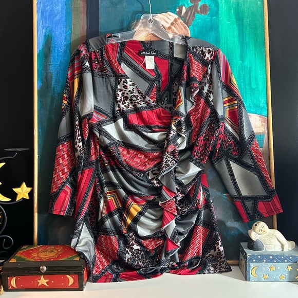 Vintage 90s Y2K Colorful Geometric Women's Blouse Top Size Large - Picture 7 of 16